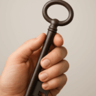 手に持たれた古いタイプの鍵。防犯性が低い鍵のイメージとして、ディンプルキー交換前の注意点を伝える記事のアイキャッチ。