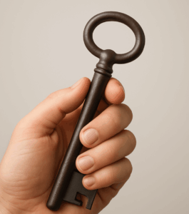 手に持たれた古いタイプの鍵。防犯性が低い鍵のイメージとして、ディンプルキー交換前の注意点を伝える記事のアイキャッチ。