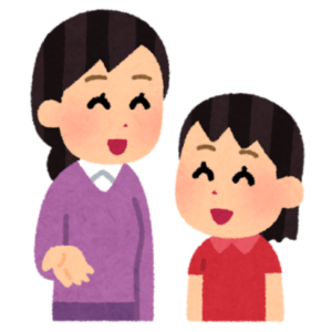 合鍵を持たせるタイミングについて、親子で話し合っている場面を表したイラスト