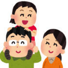 笑顔で並ぶ親子3人のイラスト。家族の安心した暮らしをイメージ。